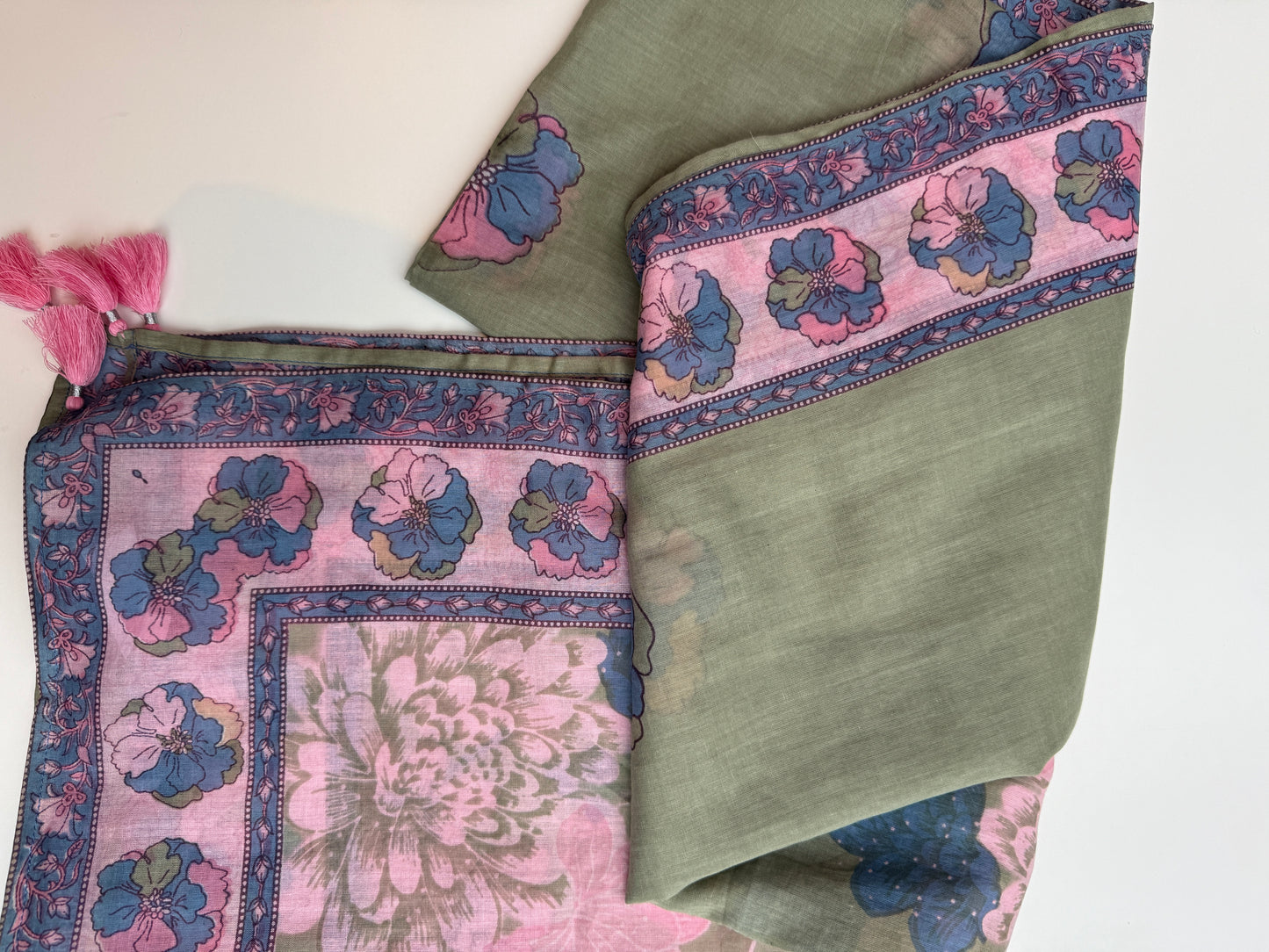 Sarong - Olive Green with Pink and Blue Flower