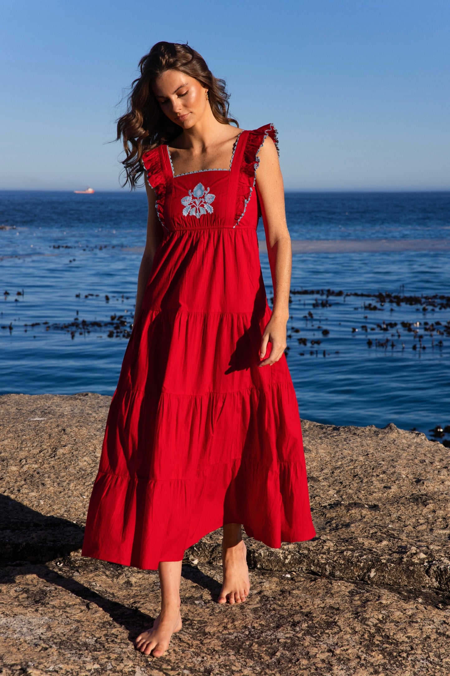 Lexy - Red Embroidered Poplin