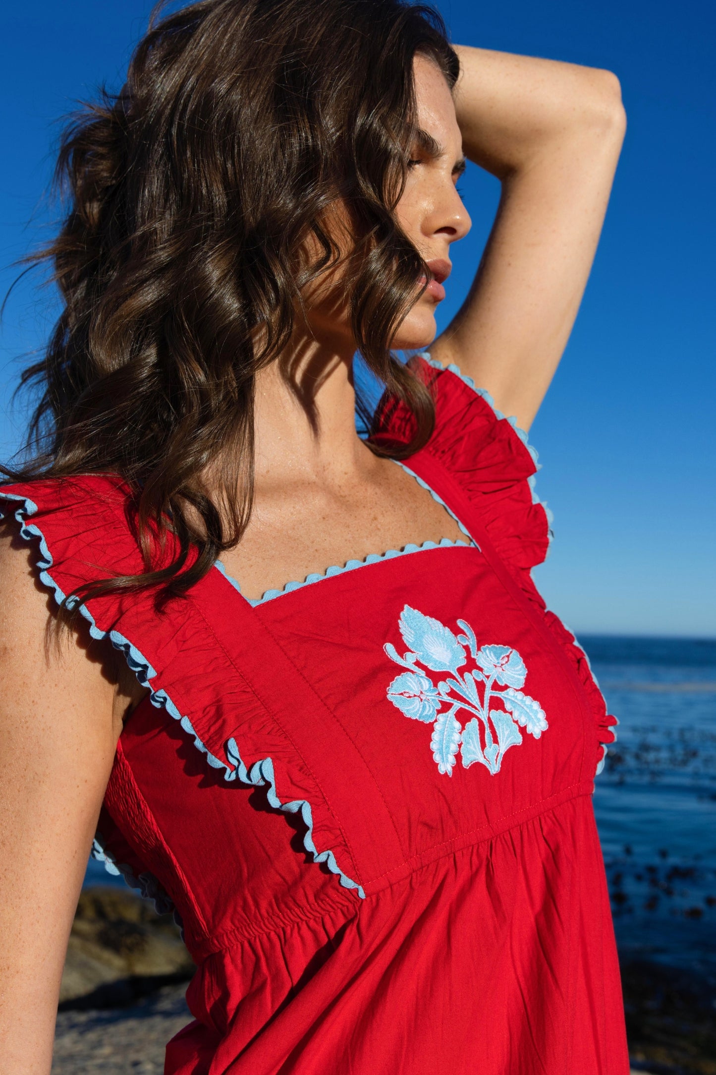 Lexy - Red Embroidered Poplin