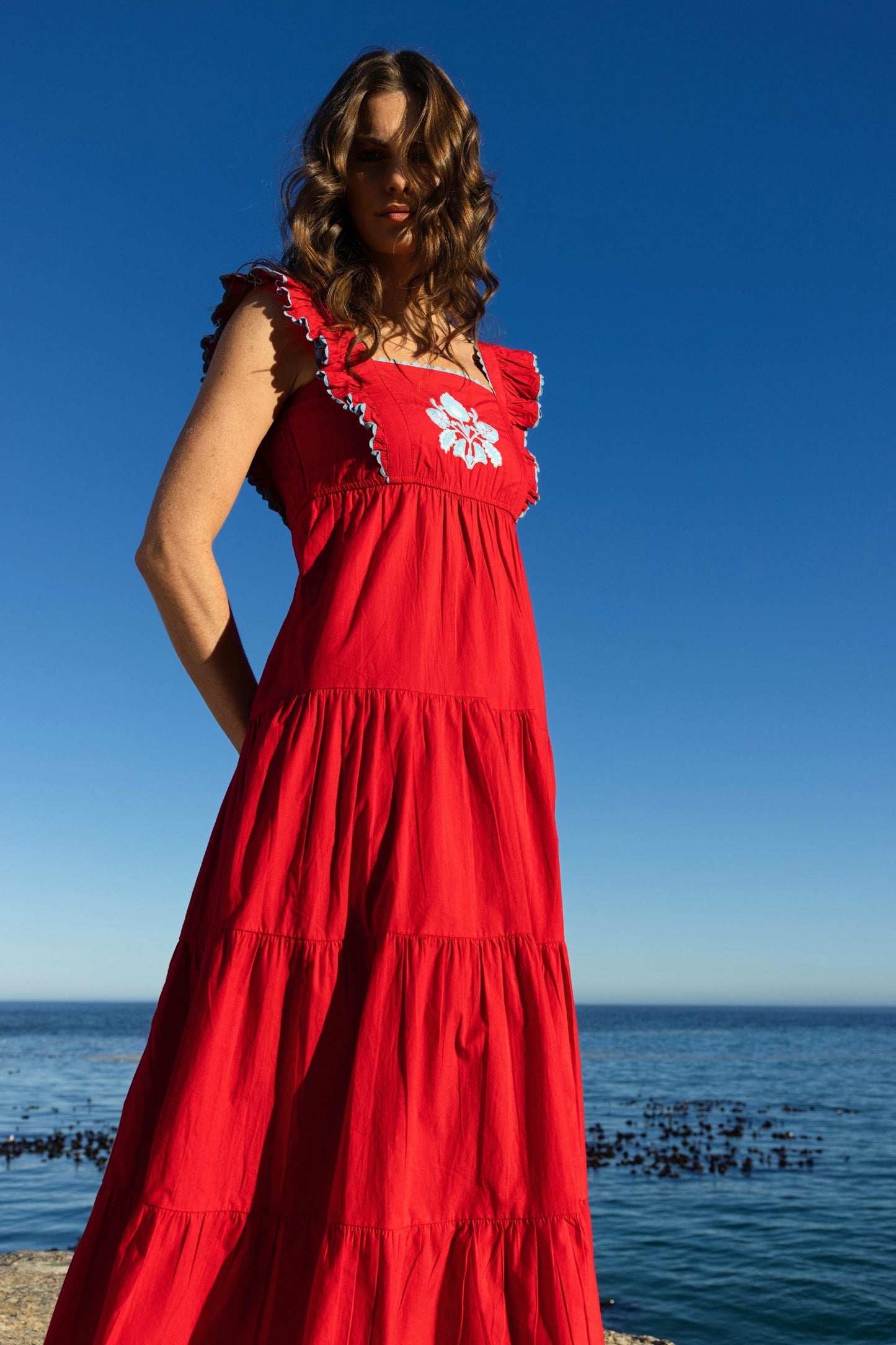 Lexy - Red Embroidered Poplin