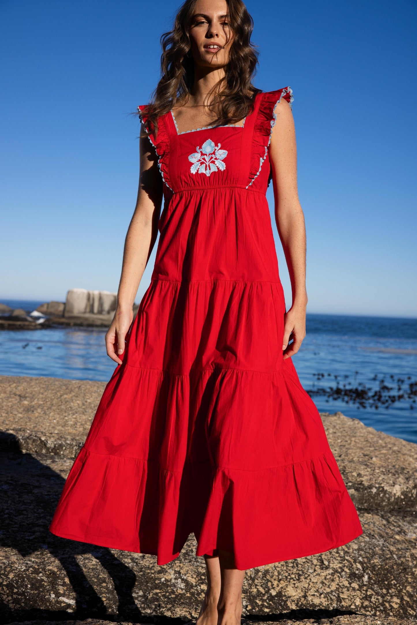 Lexy - Red Embroidered Poplin