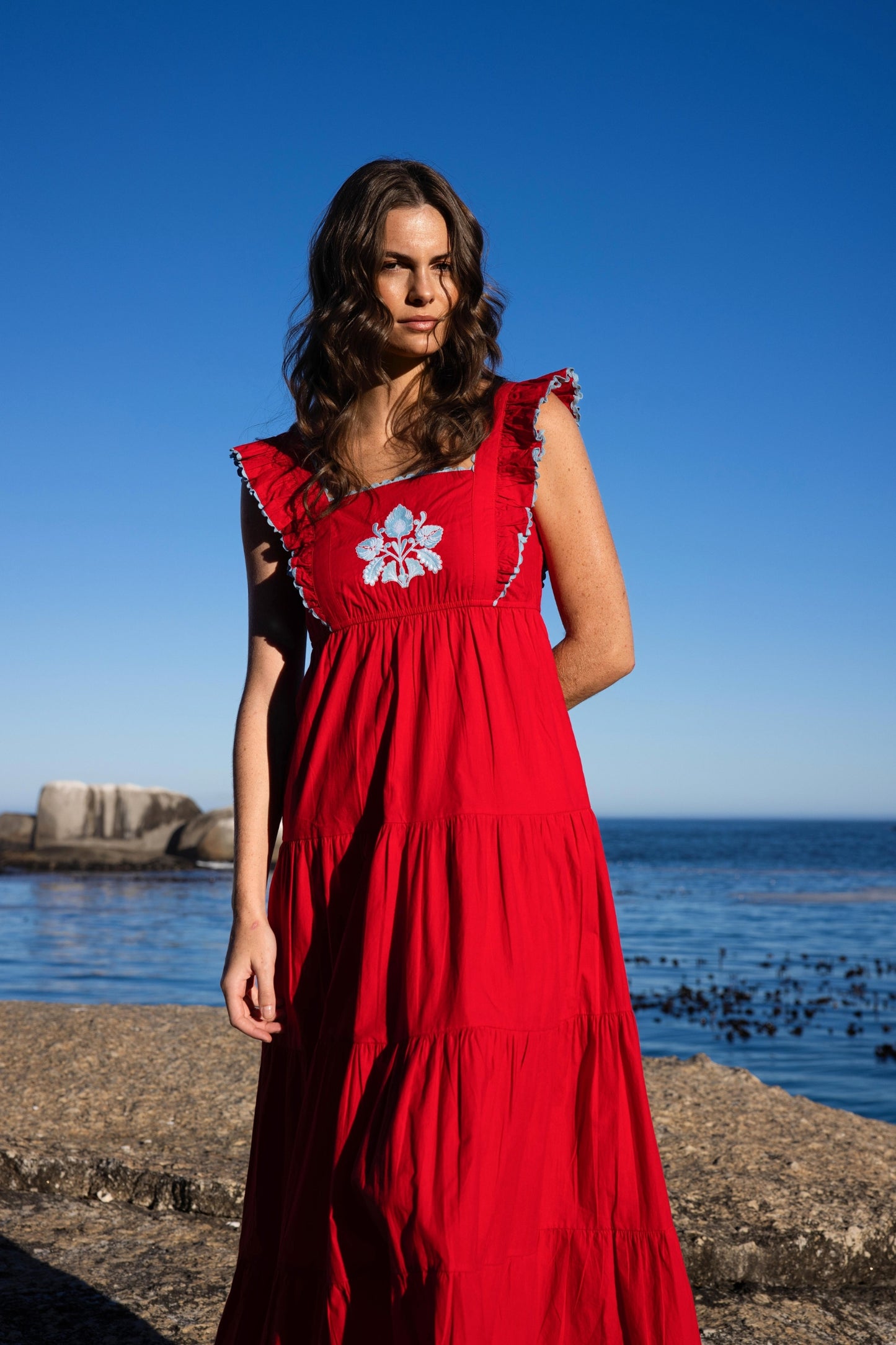 Lexy - Red Embroidered Poplin