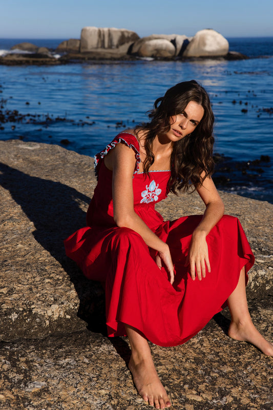 Lexy - Red Embroidered Poplin