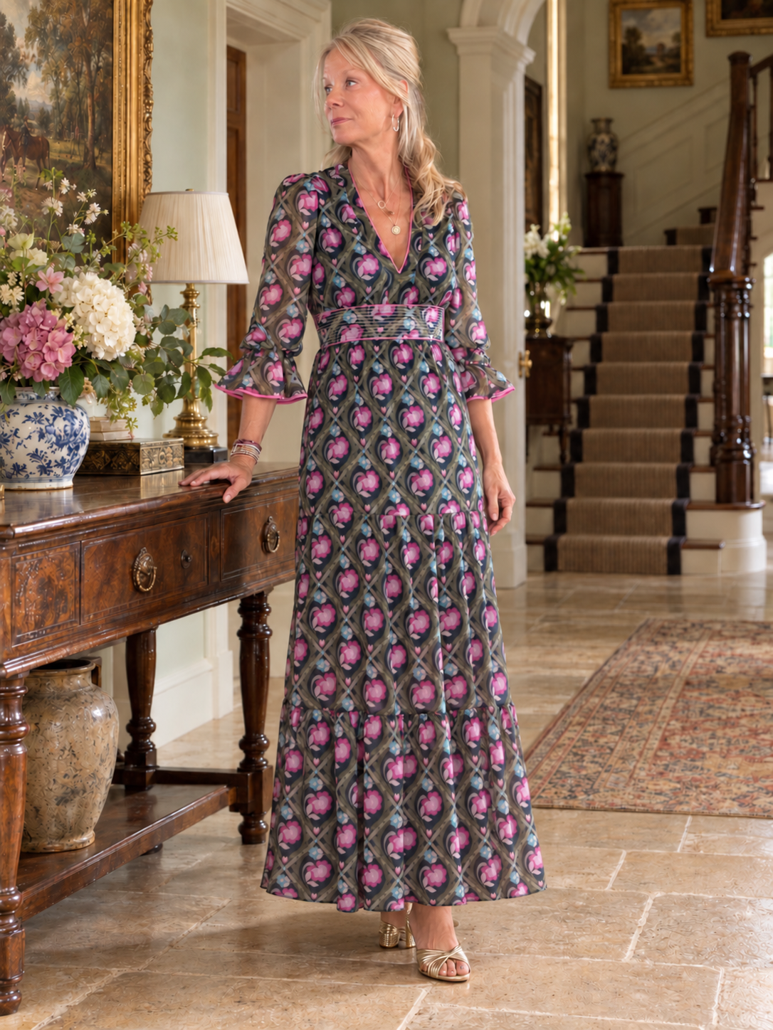 Eliza Chiffon Dress - Rose Garden