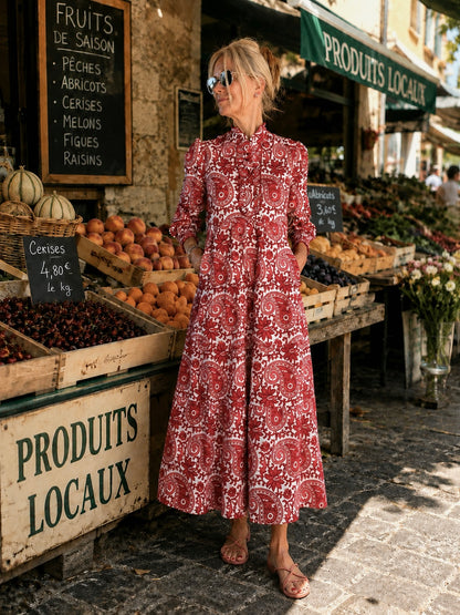 Deborah Dress - Dark Red Paisley - Dispatch mid next week