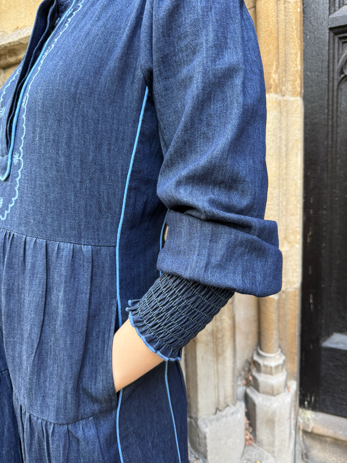 Deborah Dress - Embroidered Denim Blue