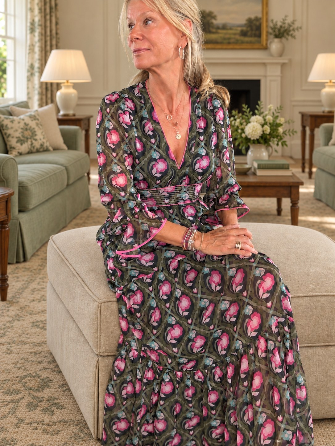 Eliza Chiffon Dress - Rose Garden