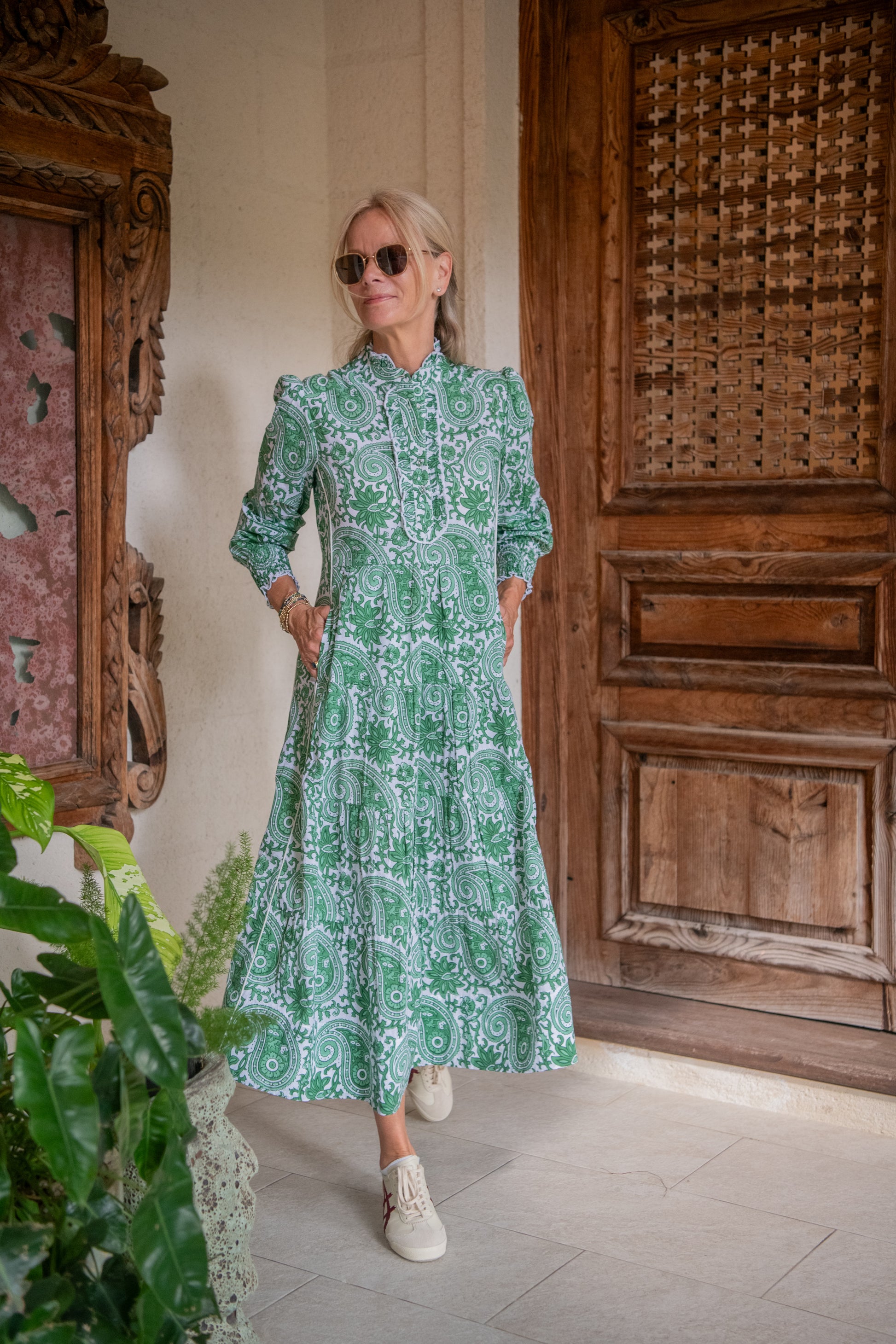 green paisley dress Donna Satin Midi - Baileigh is wearing the small. Sage Green Paisley Print Shirt