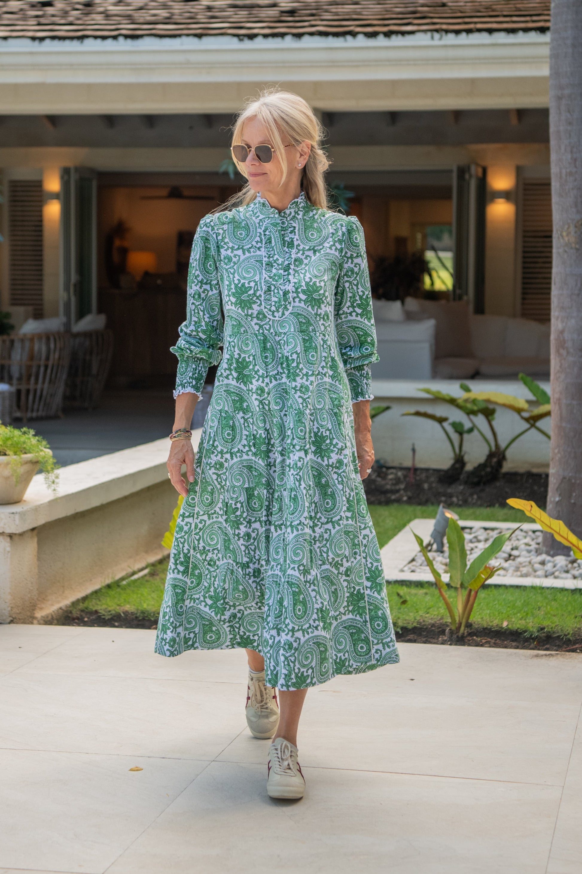 green paisley dress Metallic Boho Maxi This dreamy midi dress features a swirling green paisley print Green Paisley Ottie Plunge Midi