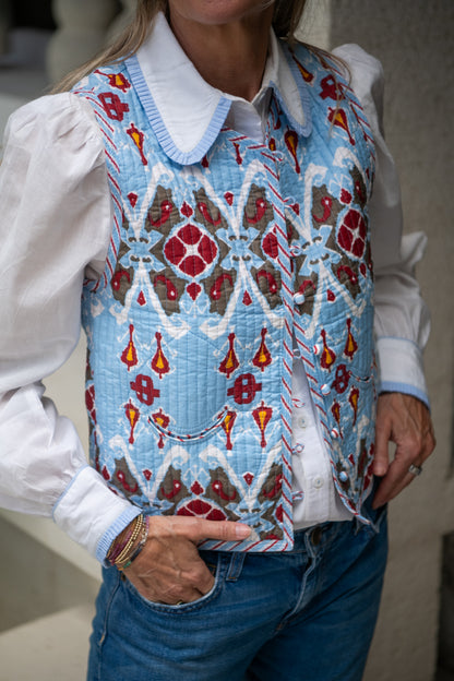 Gilet - Pale Blue Ikat (pre order - arriving 18th Feb)