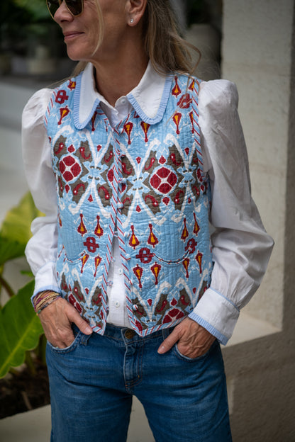 Gilet - Pale Blue Ikat (pre order - arriving 18th Feb)