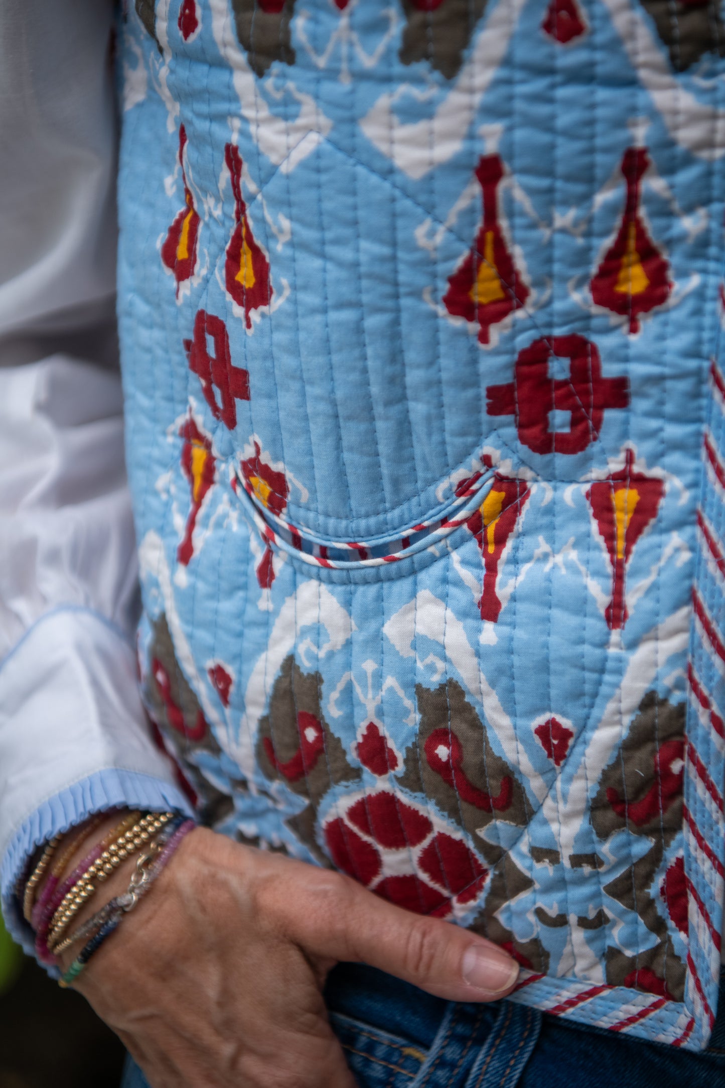 Gilet - Pale Blue Ikat (pre order - arriving 18th Feb)