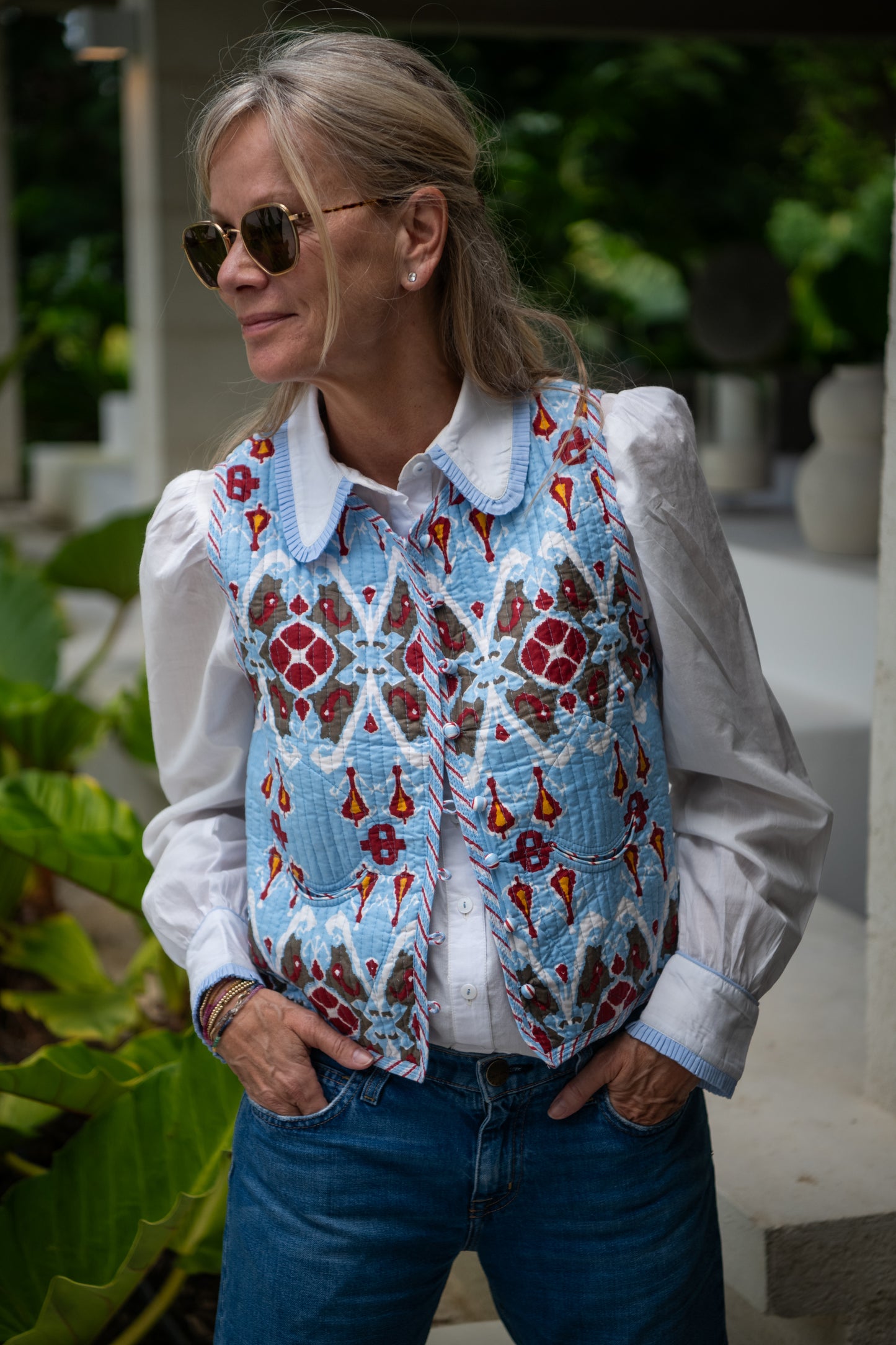 Gilet - Pale Blue Ikat (pre order - arriving 18th Feb)