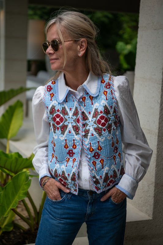 Gilet - Pale Blue Ikat (pre order - arriving 18th Feb)