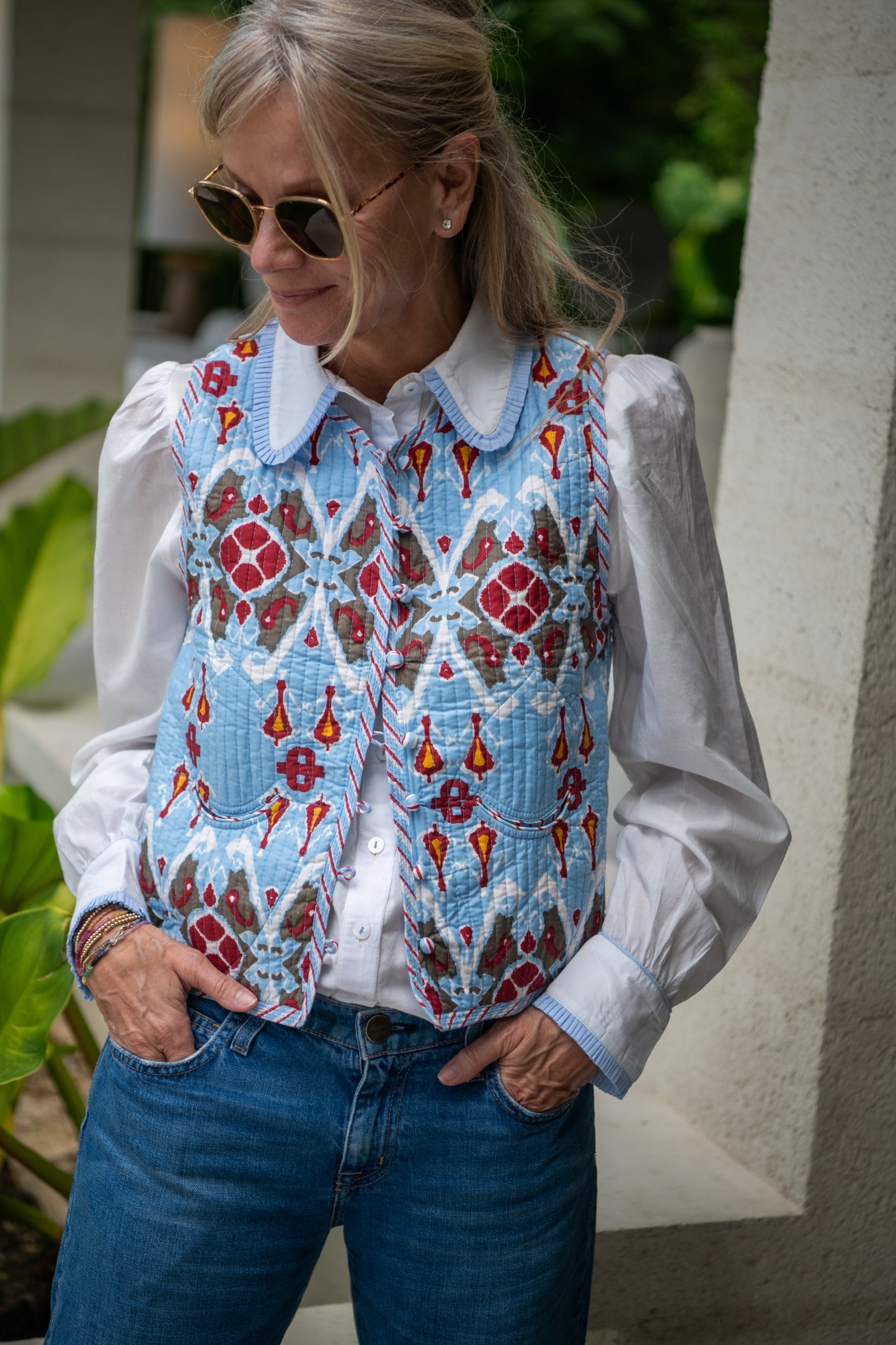 Gilet - Pale Blue Ikat (pre order - arriving 18th Feb)
