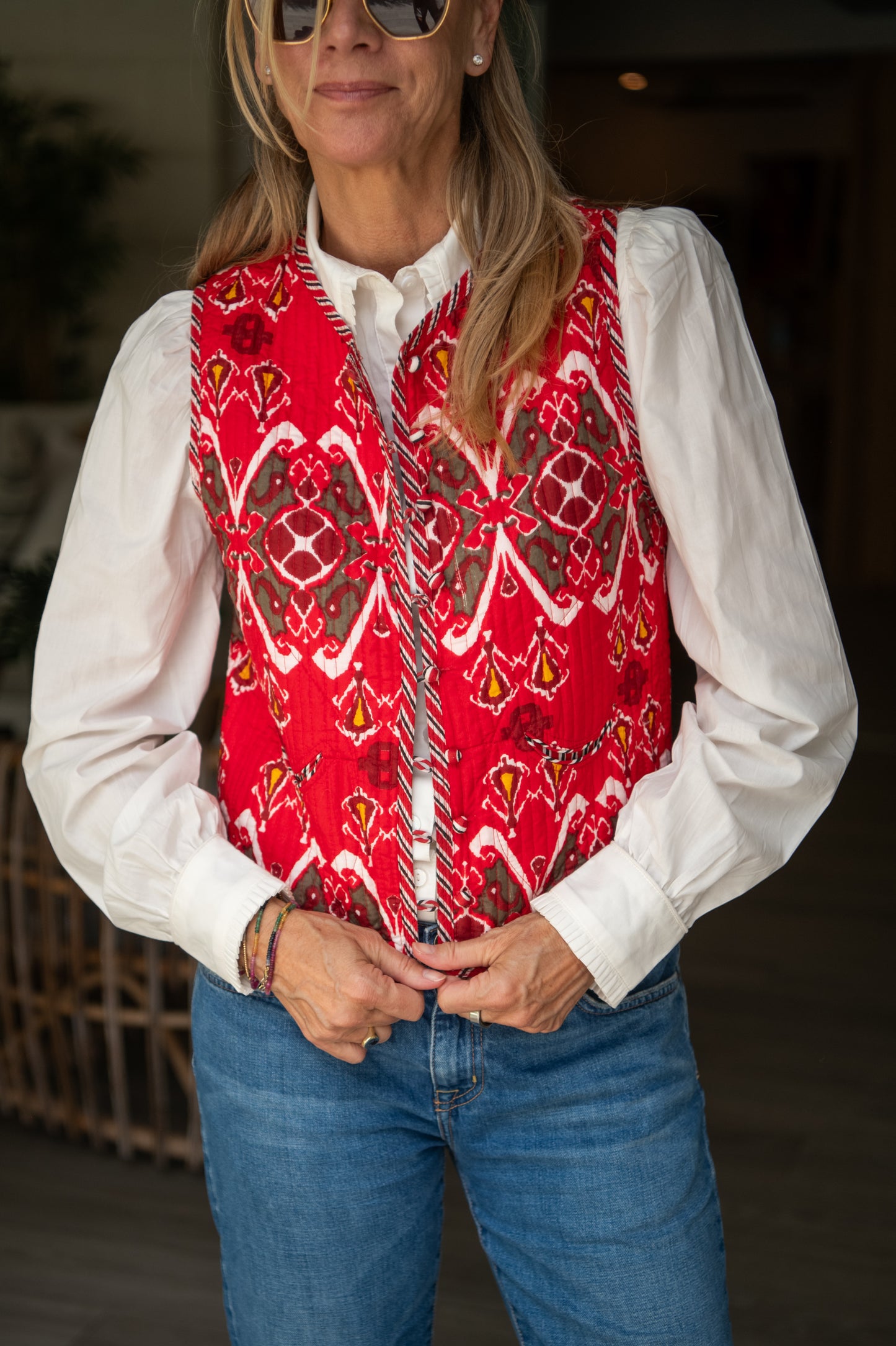 Gilet - Red Ikat (pre order - arriving 18th Feb)