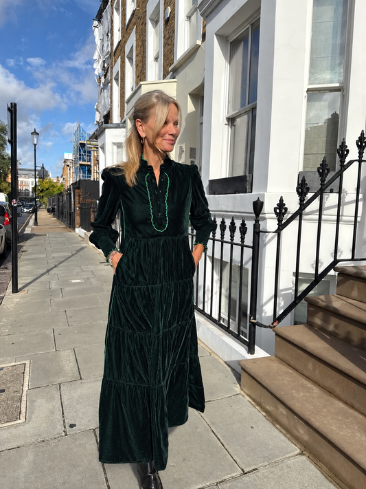 Deborah Dress - Dark Green Velvet