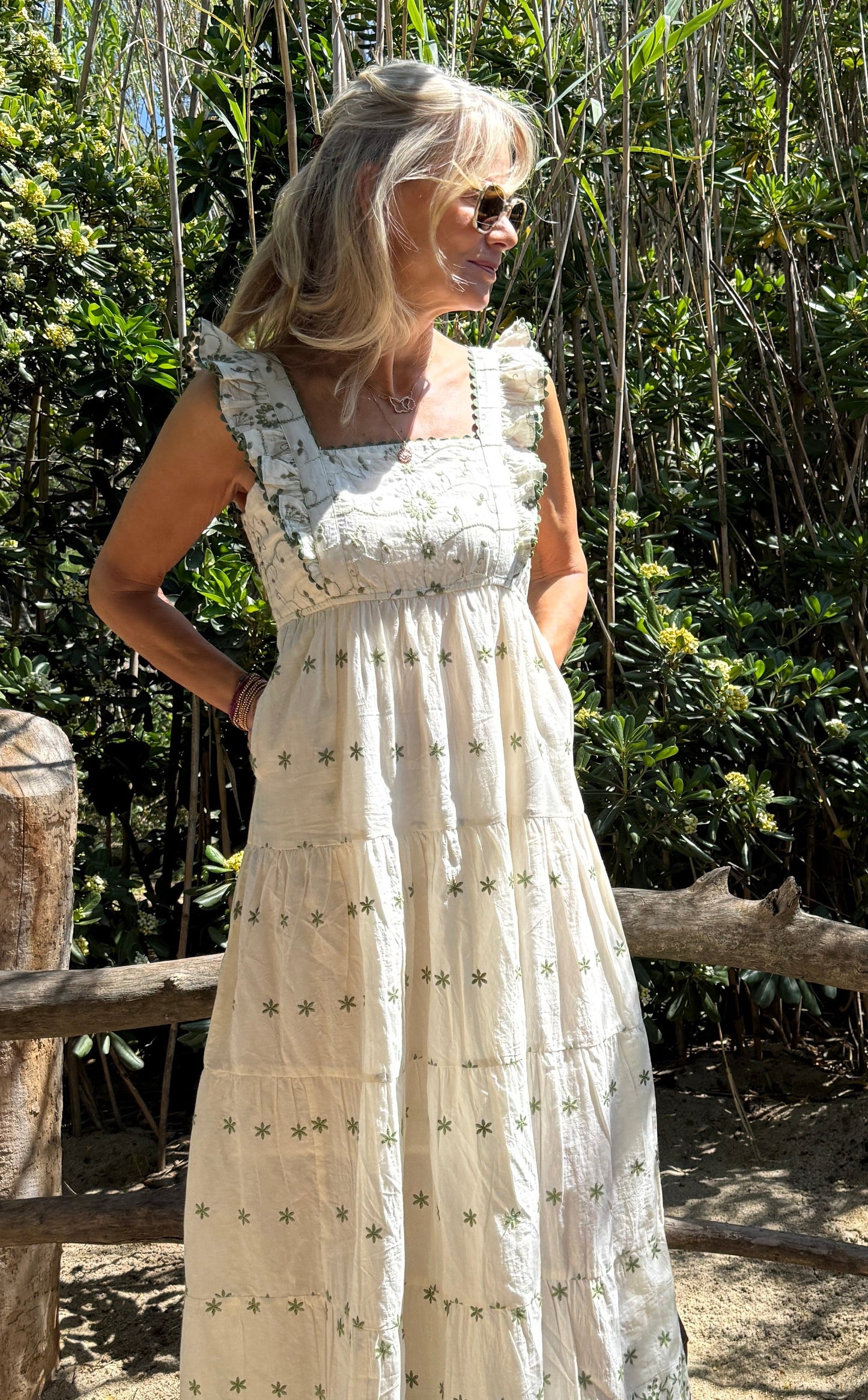Lexy - Green Embroidered Flower