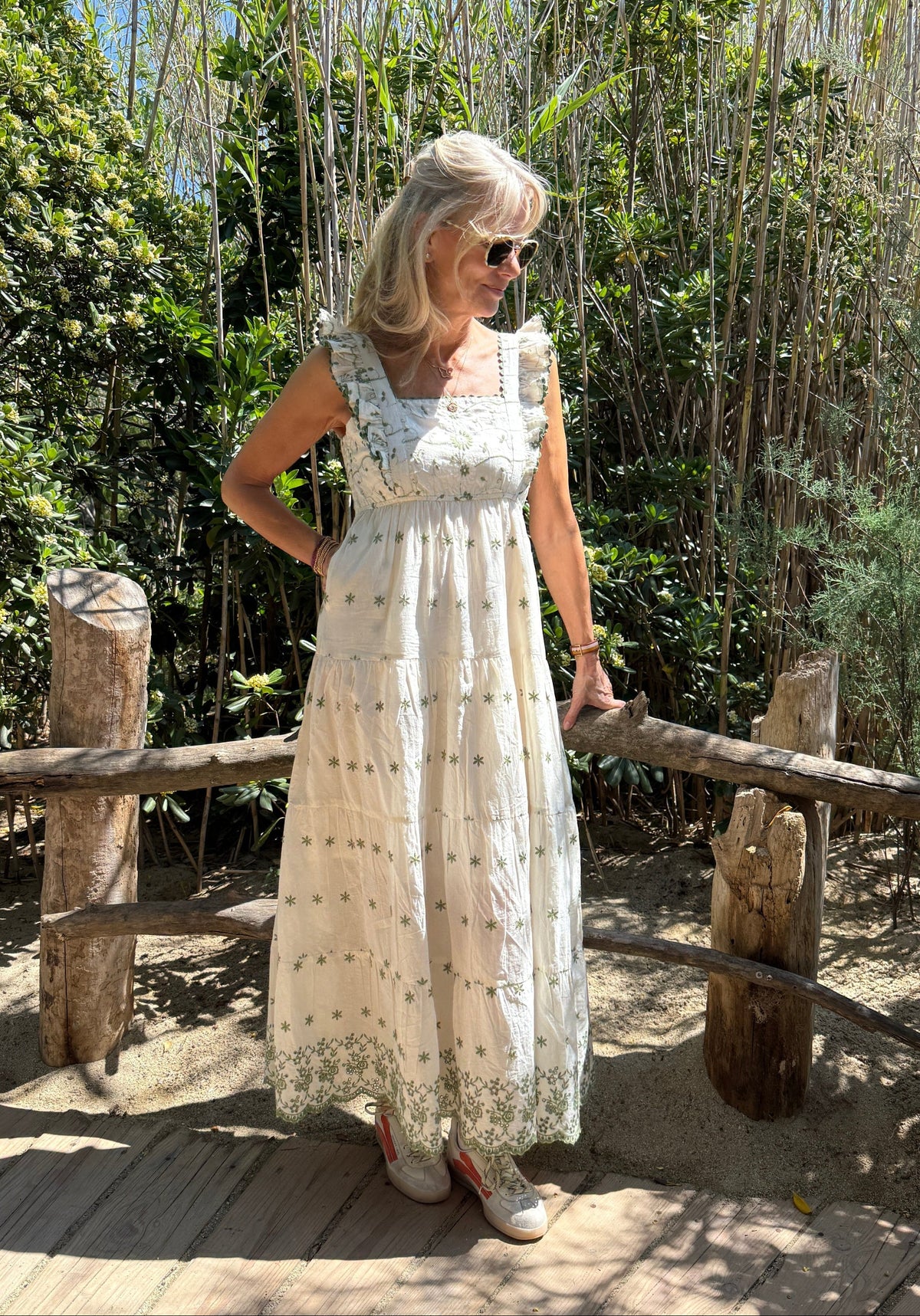 Lexy Dress - Green Embroidered Flower