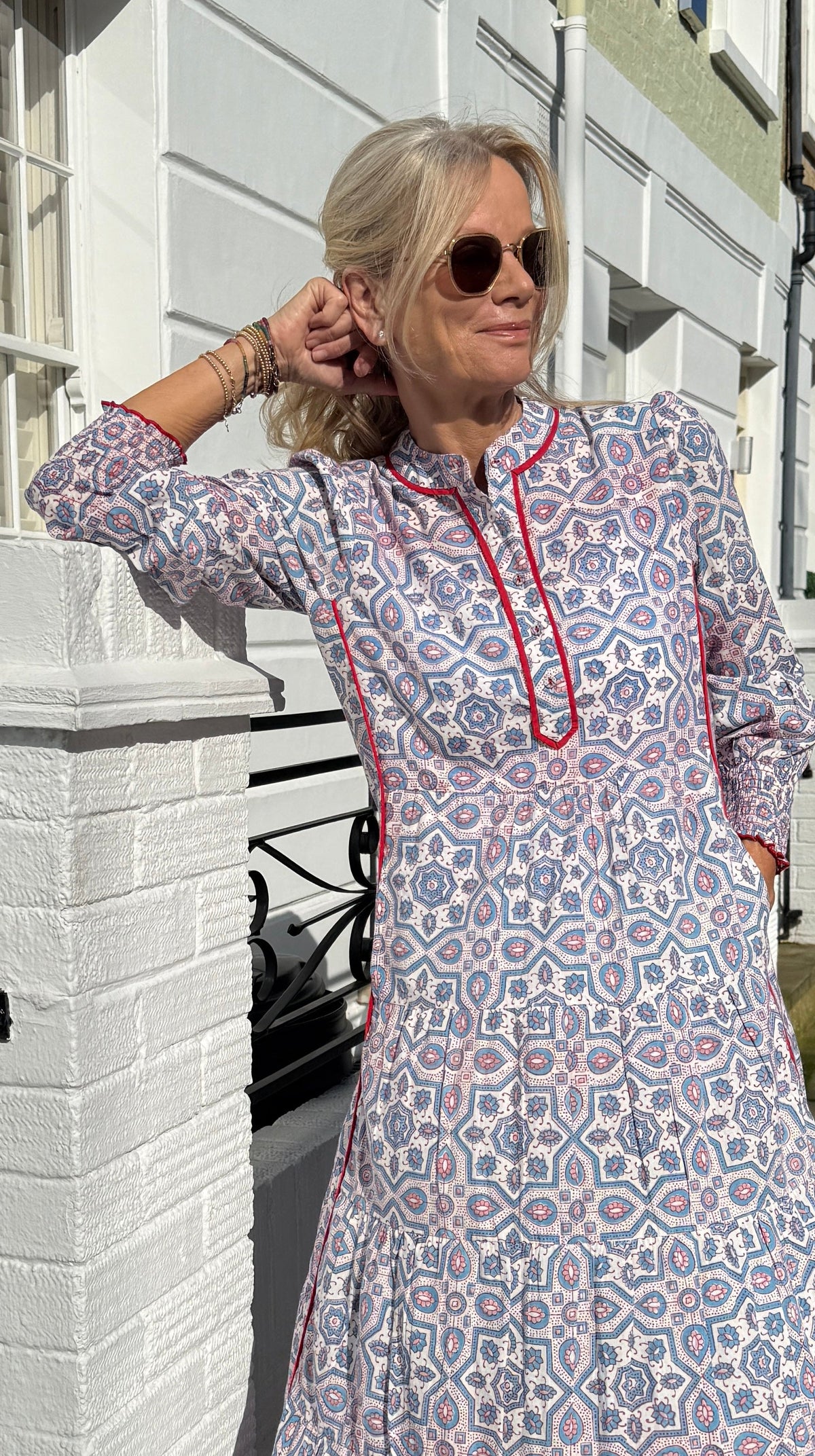 Upstanding Collar Deborah Dress Pale Tile