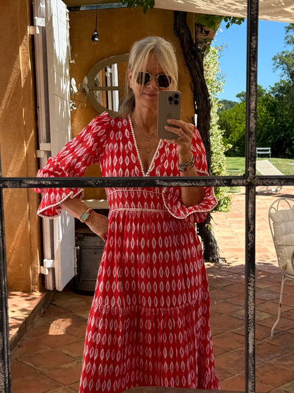 Eliza Dress - Red Honeycombe