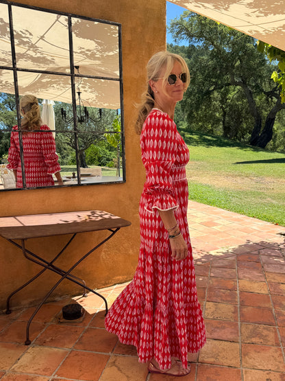 Eliza Dress - Red Honeycombe