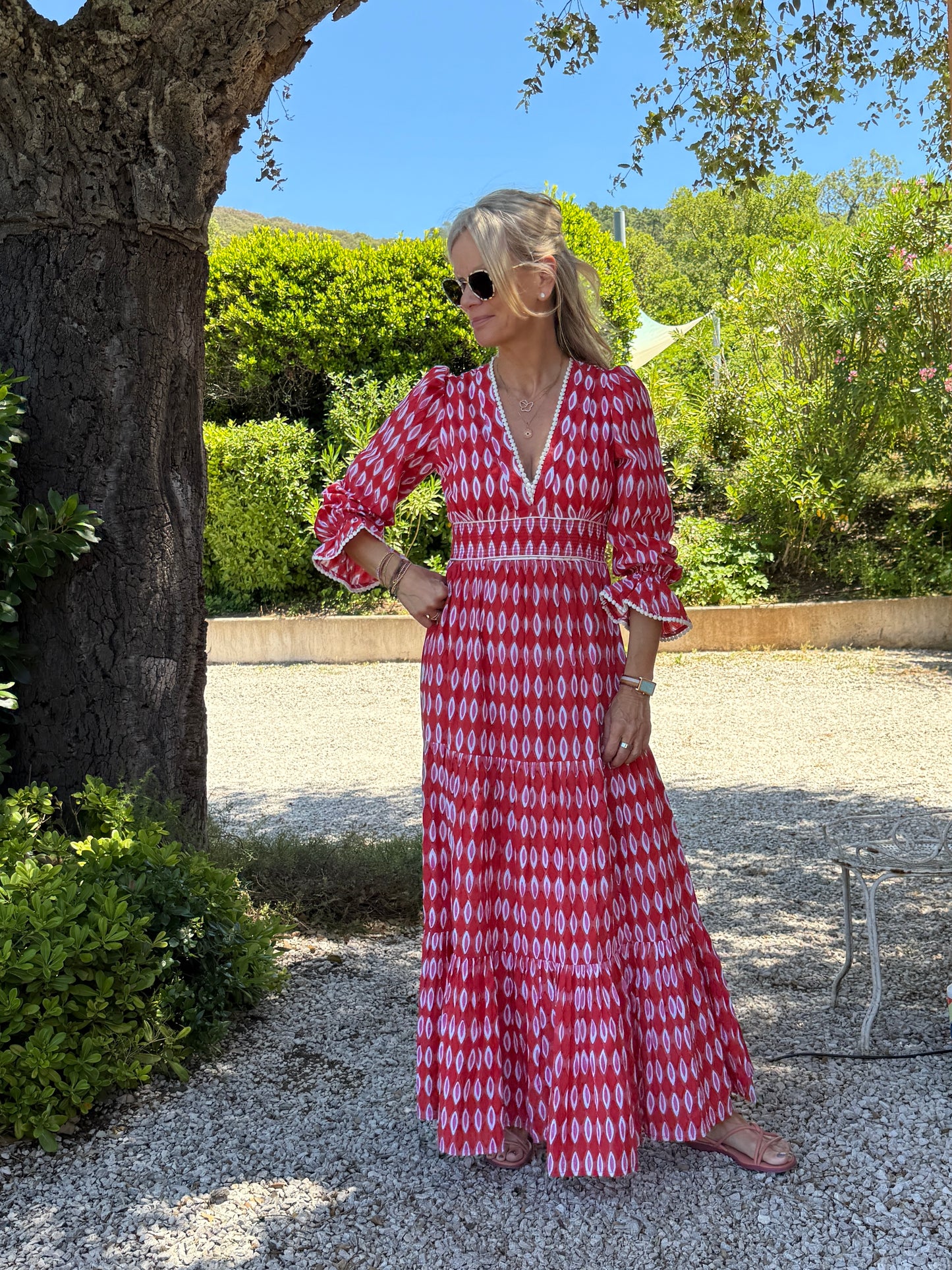 Eliza Dress - Red Honeycombe