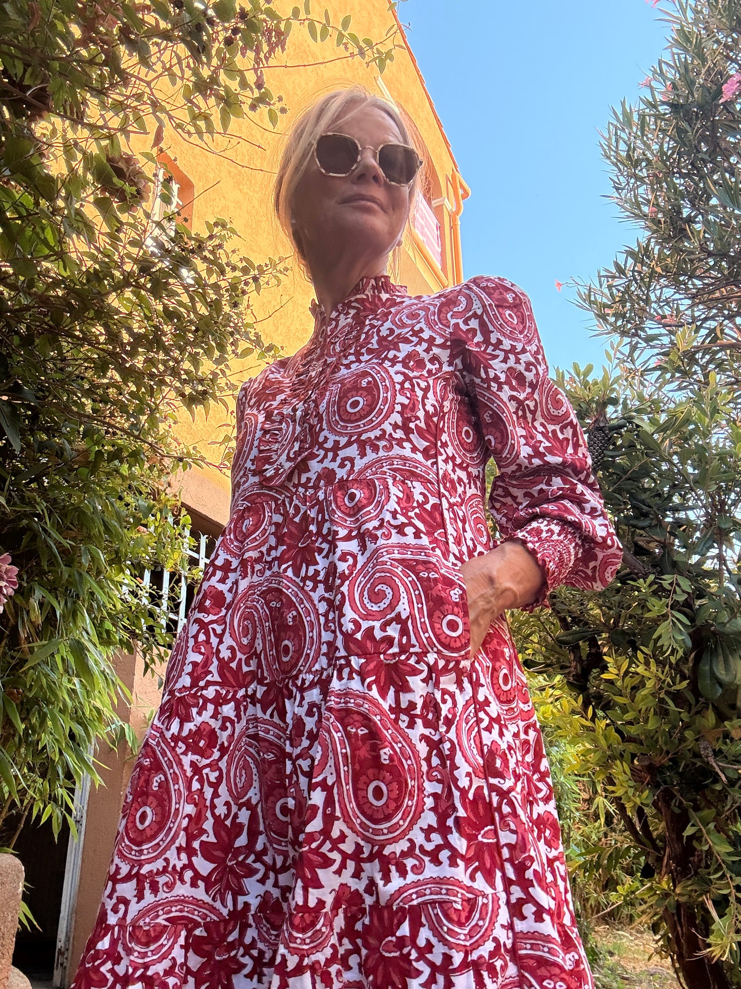 Deborah Dress - Dark Red Paisley - Dispatch mid next week