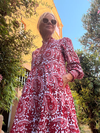 Deborah Dress - Dark Red Paisley - Dispatch mid next week