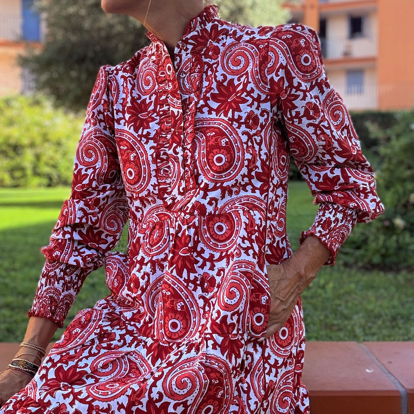 Deborah Dress - Dark Red Paisley - Dispatch mid next week