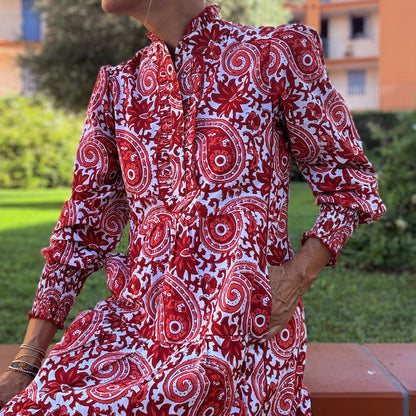 Deborah Dress - Dark Red Paisley - Dispatch mid next week