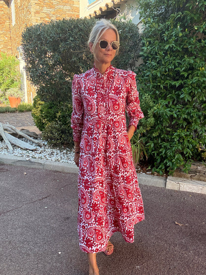 Deborah Dress - Dark Red Paisley - Dispatch mid next week