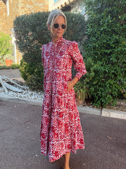 Deborah Dress - Dark Red Paisley - Dispatch mid next week