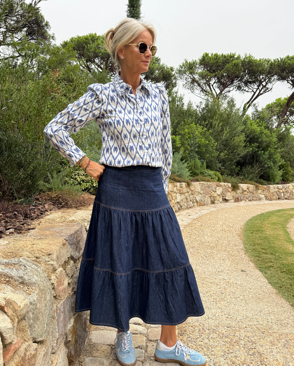 Bella Blouse - Blue Ikat