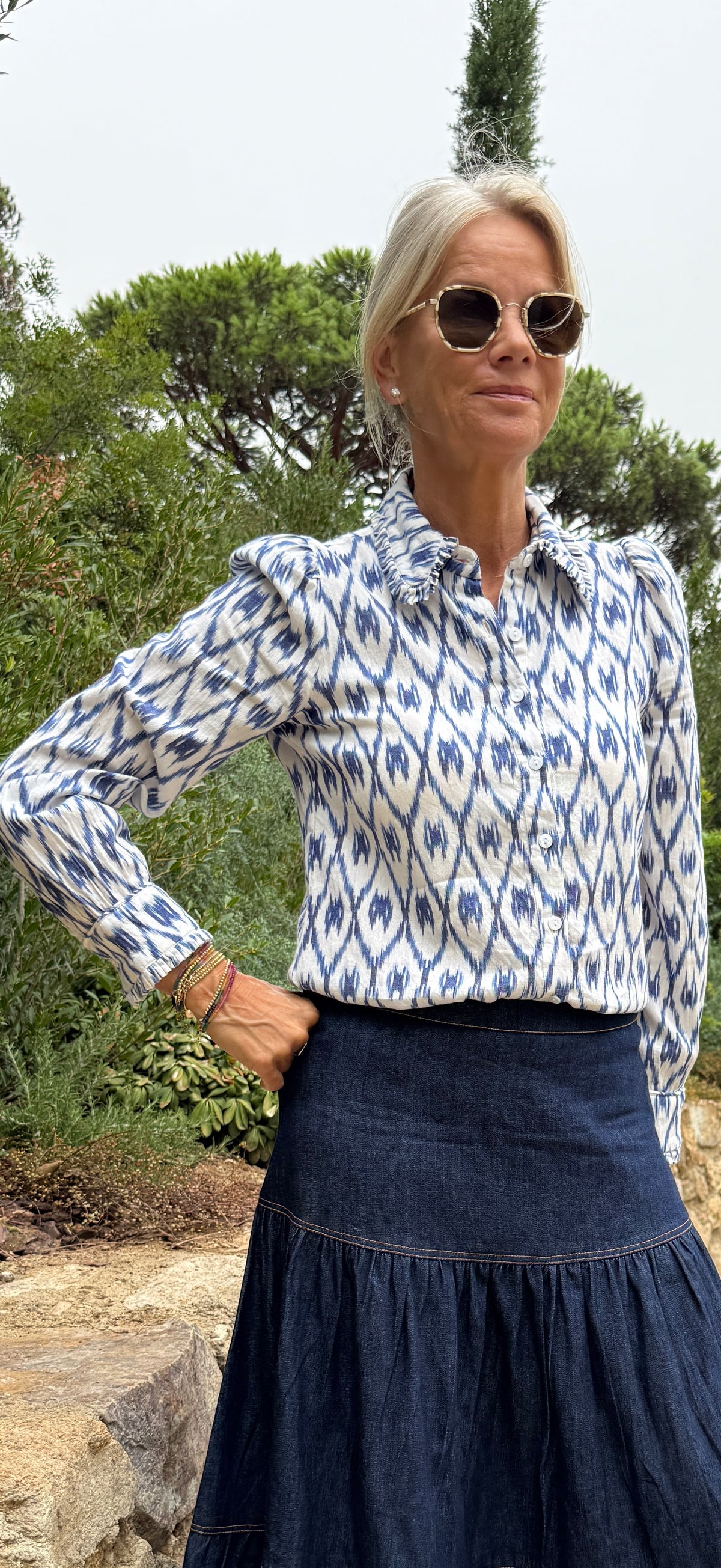 Bella Blouse - Blue Ikat