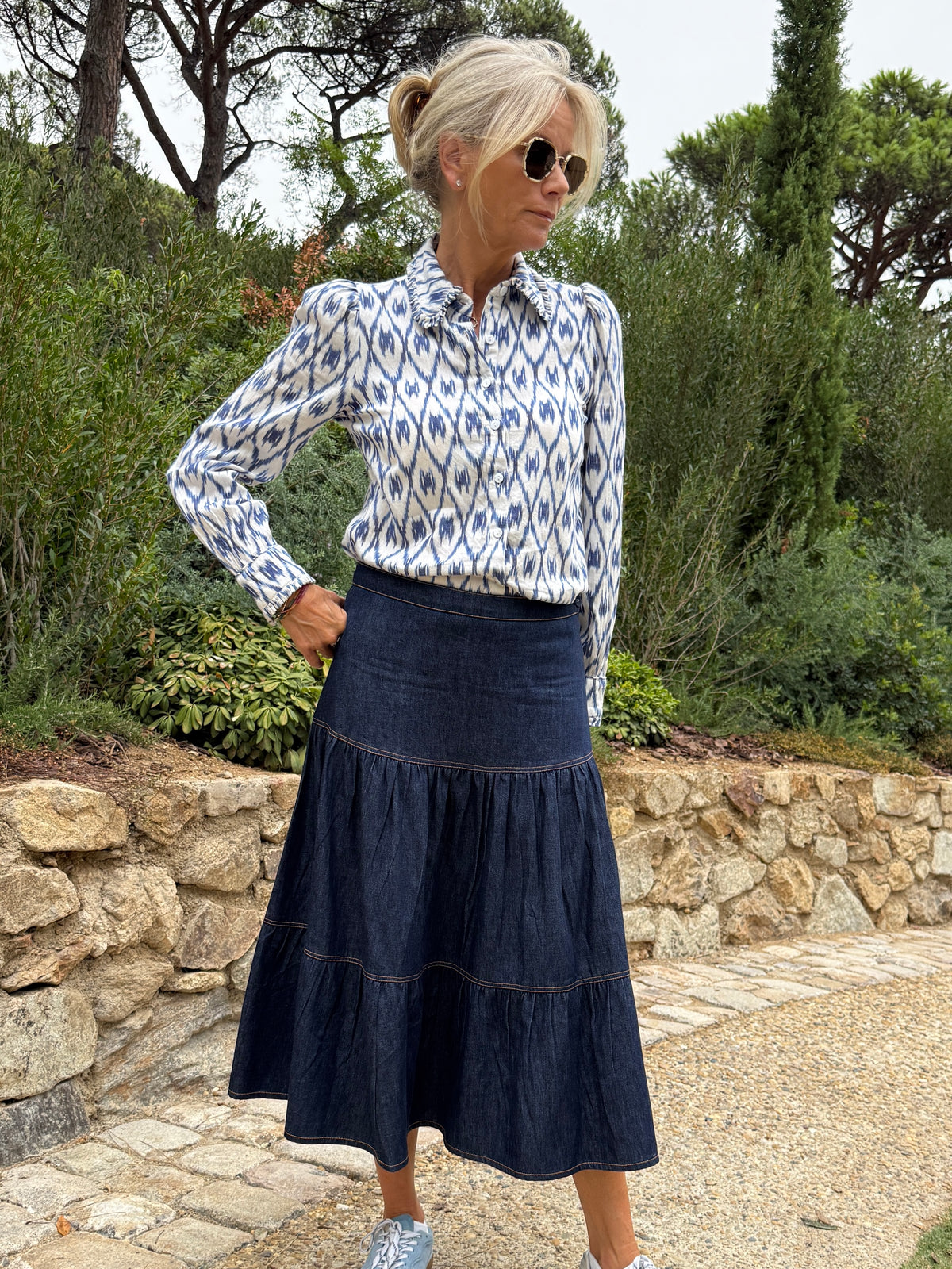Bella Blouse - Blue Ikat