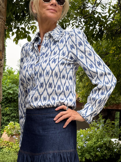 Bella Blouse - Blue Ikat