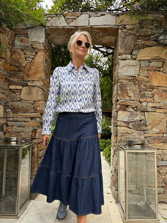 Bella Blouse - Blue Ikat