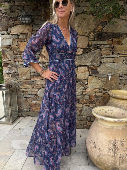 Eliza Chiffon Dress - Blue Paisley