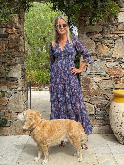 Eliza Chiffon Dress - Blue Paisley