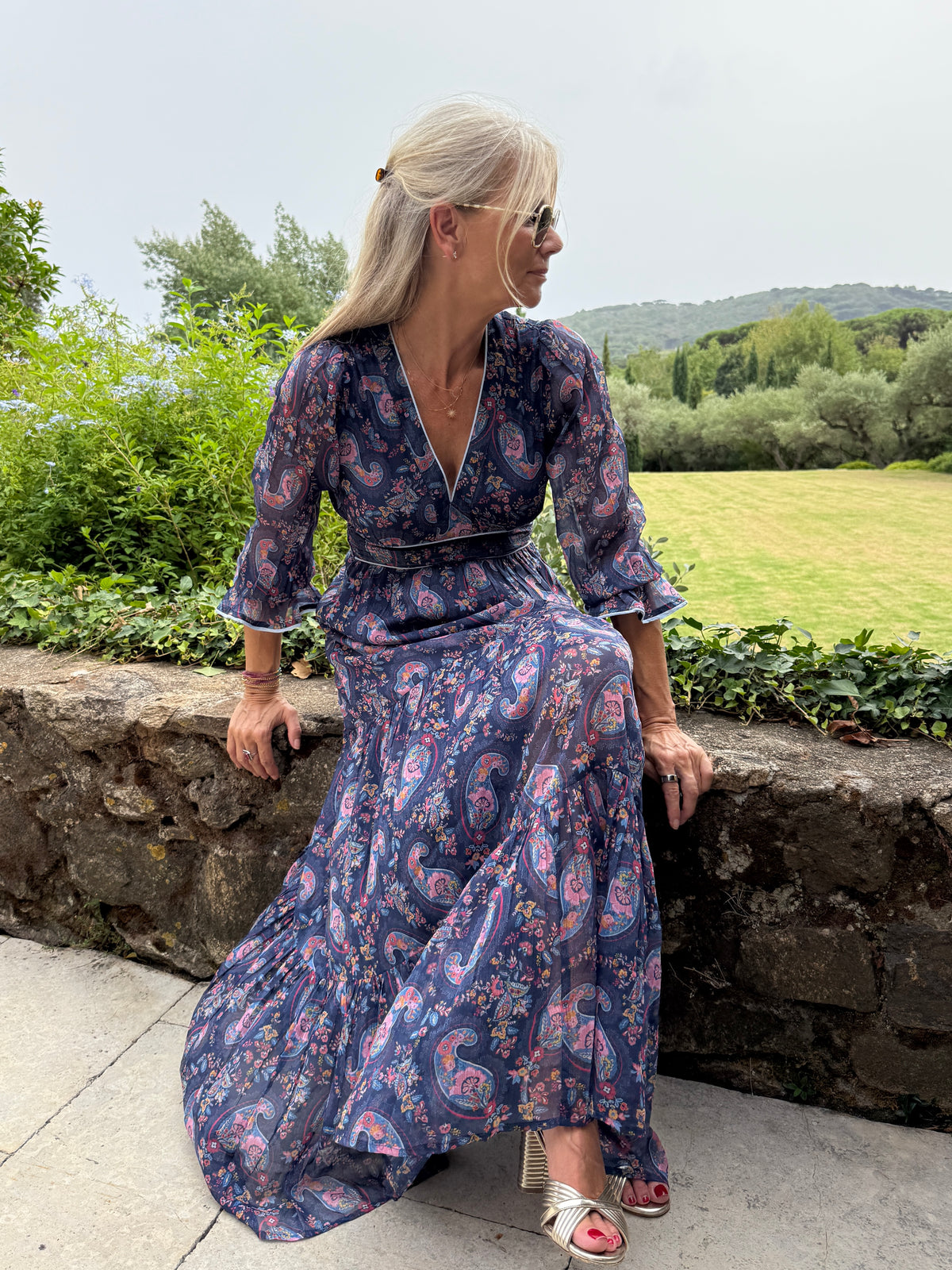 Eliza Chiffon Dress - Blue Paisley
