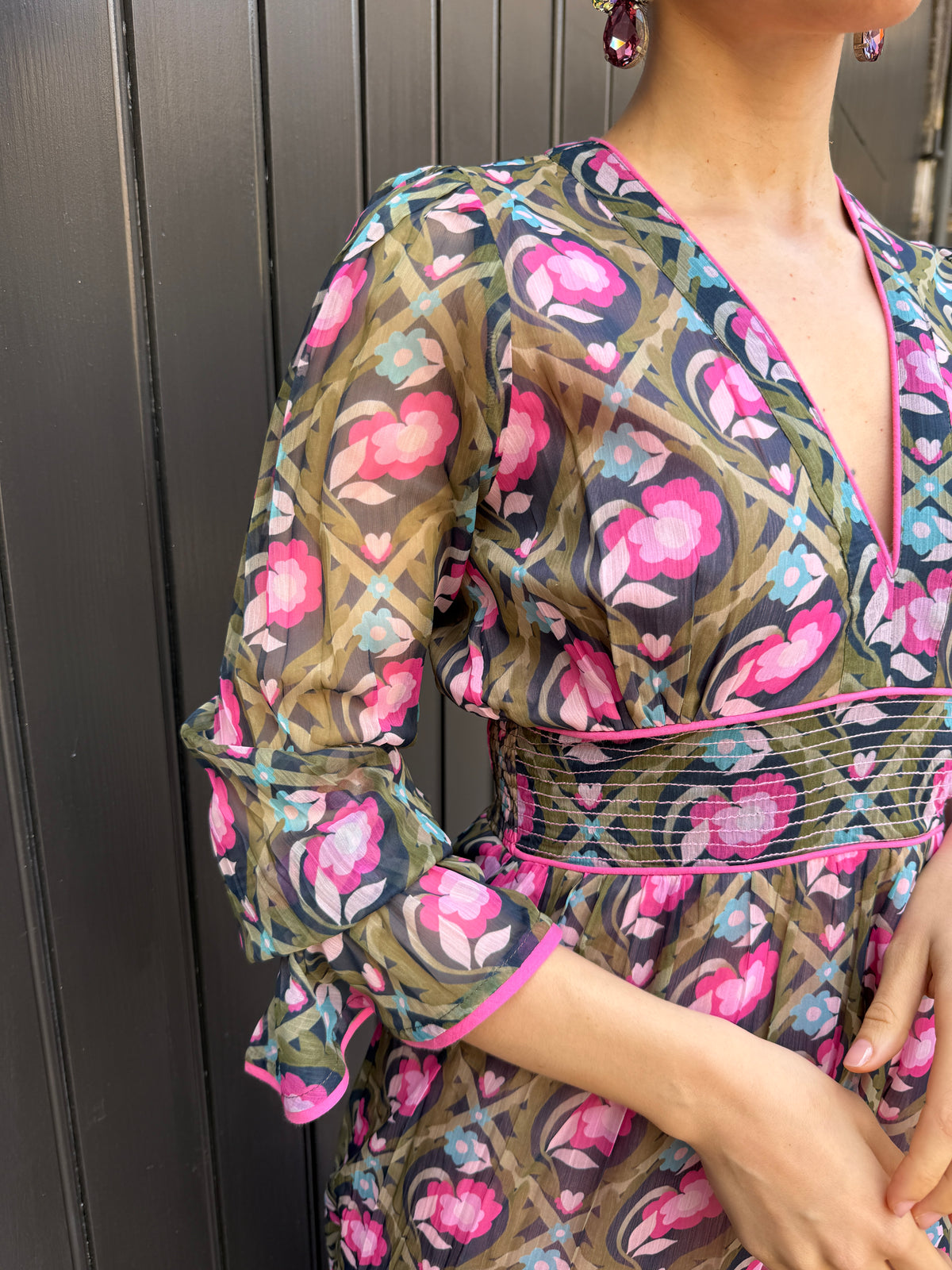 Eliza Chiffon Dress - Rose Garden