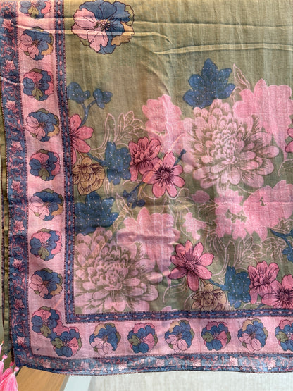 Sarong - Olive Green with Pink and Blue Flower