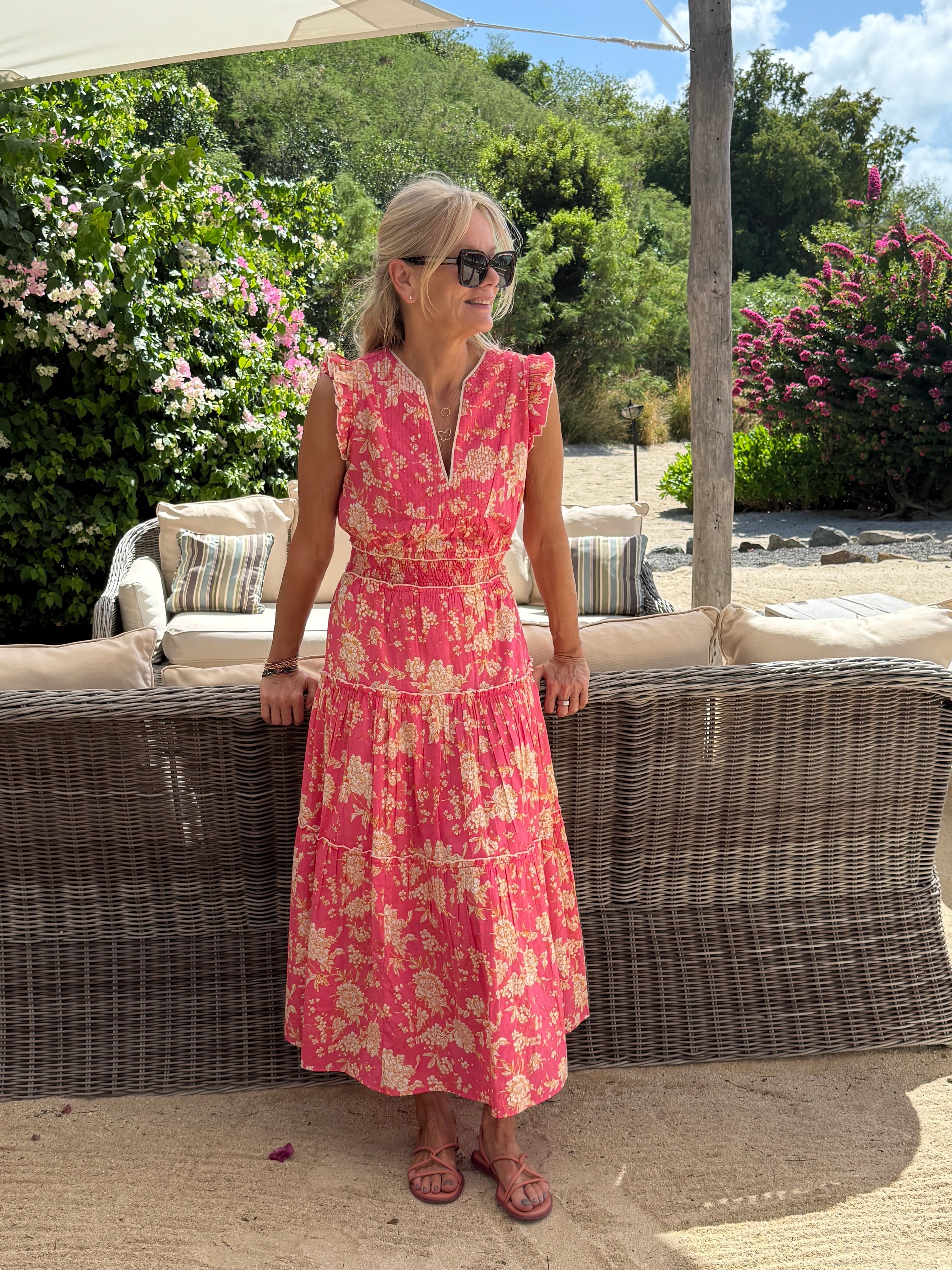 Nanda Dress in Fuchsia Rose Print | Lexy London