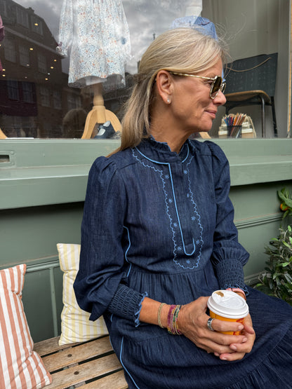 Deborah Dress - Embroidered Denim Blue