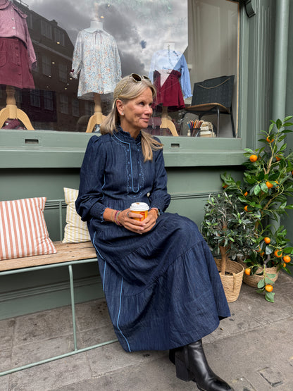 Deborah Dress - Embroidered Denim Blue