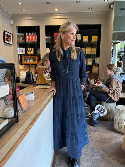 Deborah Dress - Embroidered Denim Blue